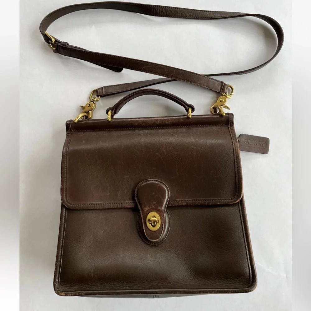 Vintage Coach Brown Leather Court Willis Bag No. F13-9927 Crossbody, Top Handle - Picture 1 of 9